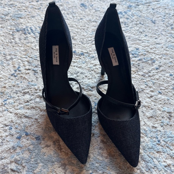 Rag & Bone Raw Denim D'Orsay Heels with Leather Strap. NEW - Picture 4 of 7
